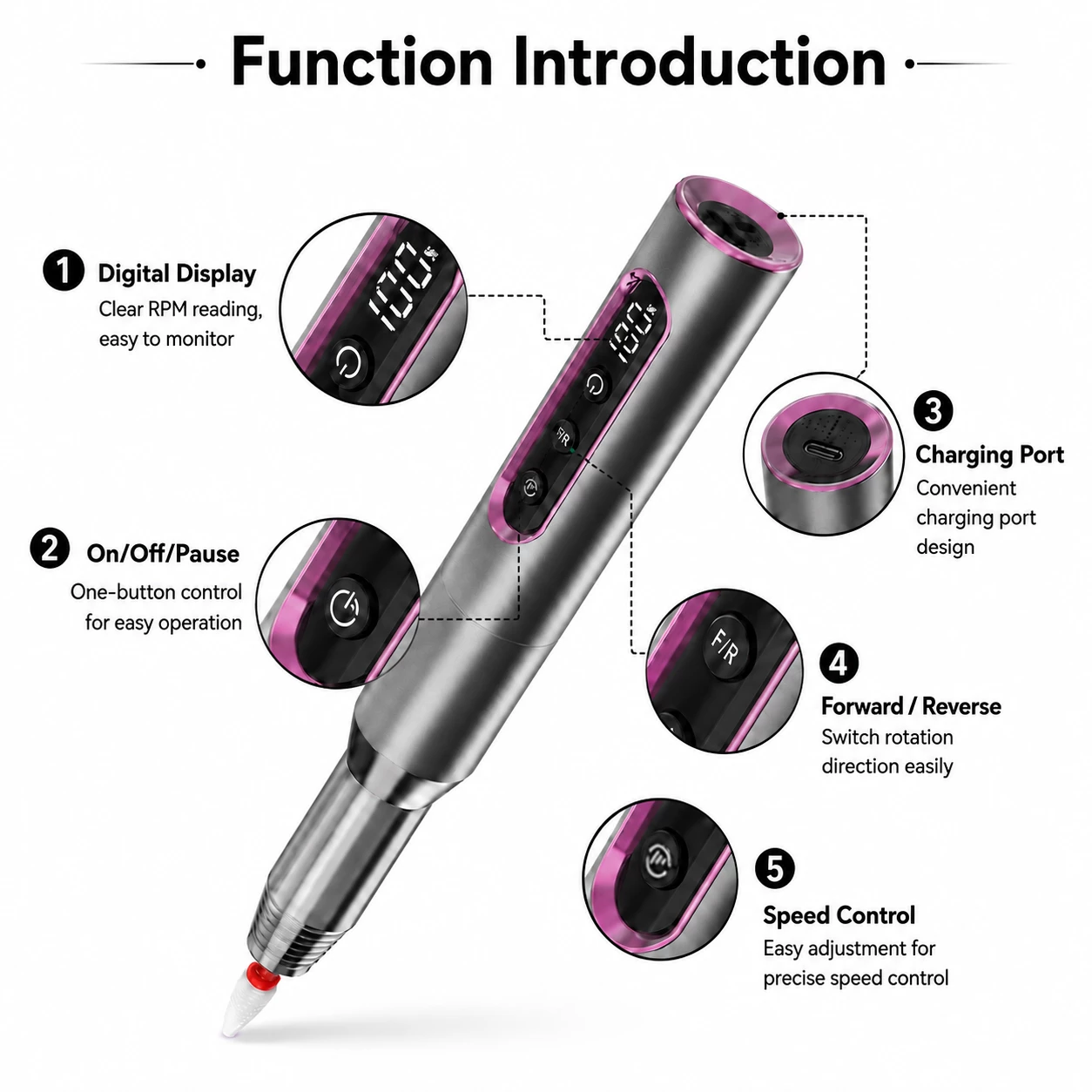 Vantrend Beauty VC-16A controls display charging port and functions