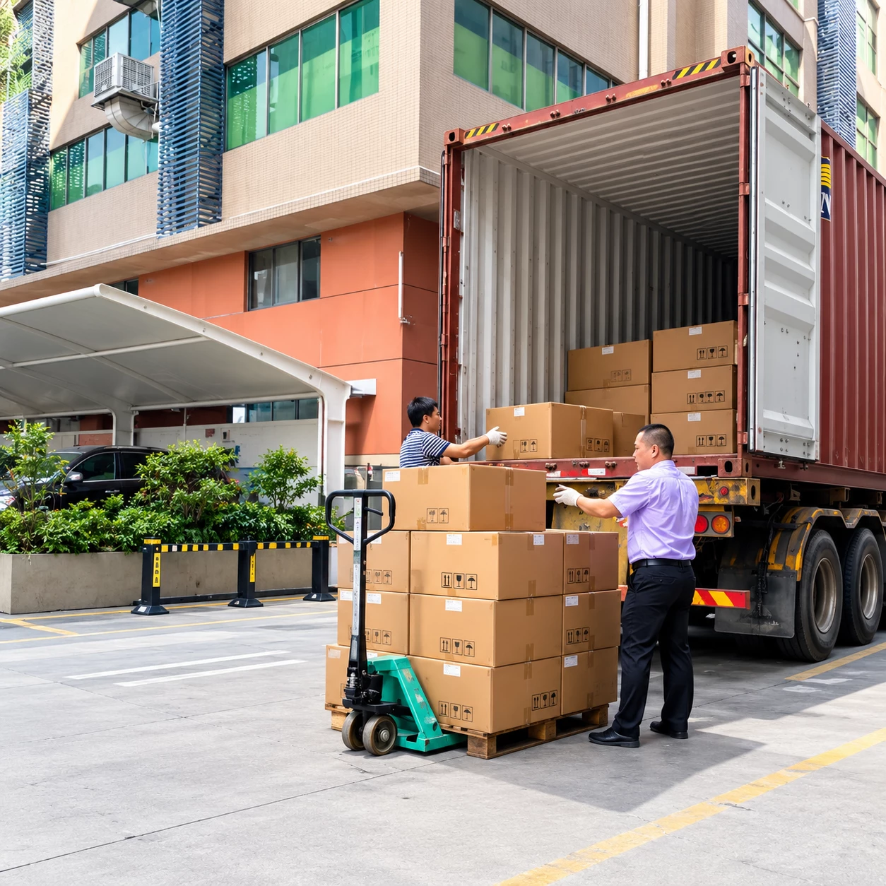 VC-U2 Workers loading export cartons into a shipping container