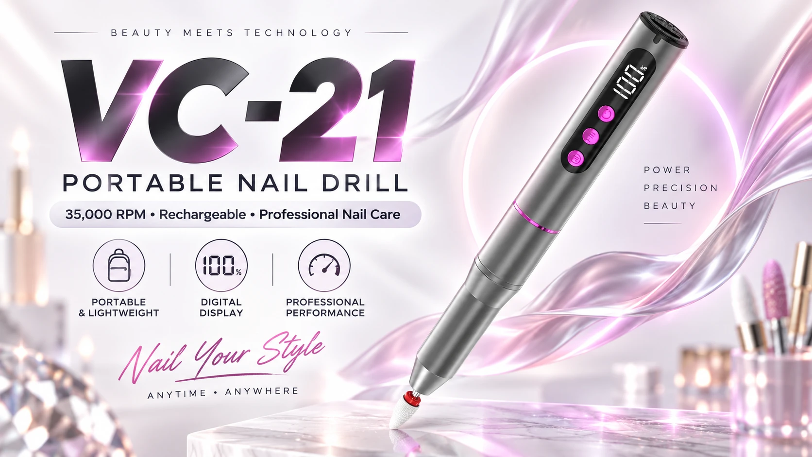 VC-21 Portable Rechargeable Nail Drill | Professional Nail Drill Manufacturer for Wholesale