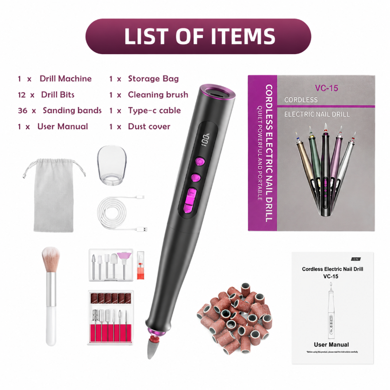 VC-15 Professional Pen Shape Nail Drill Professional Nail Drill for Acrylic and Gel Nails