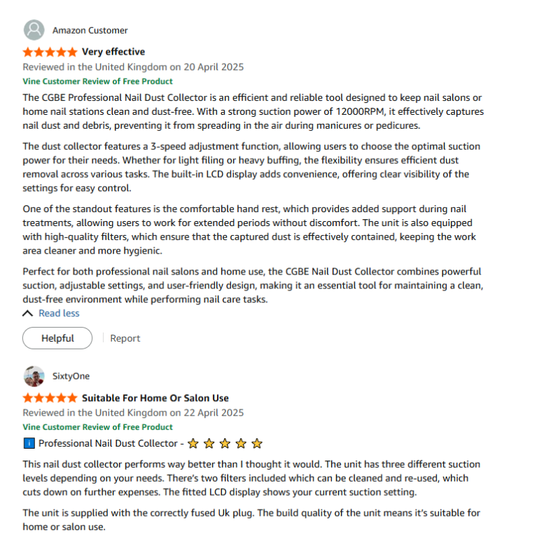 VC-601 Professional Nail Dust Collector Customer Review for Nail Salon