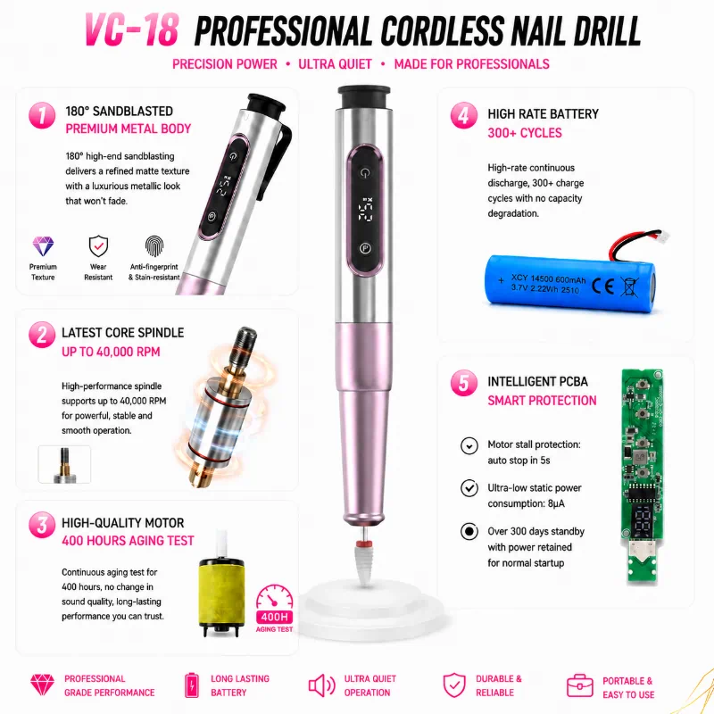 VC-18 Rechargeable Electric Nail File with LED Display