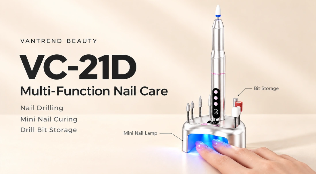 Discover the Vantrend Beauty VC-21D, a compact pen nail drill with a mini nail lamp